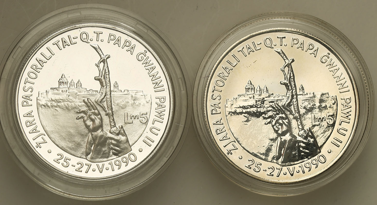 Malta. 5 lirów 1990 Jan Paweł II, zestaw 2 monet